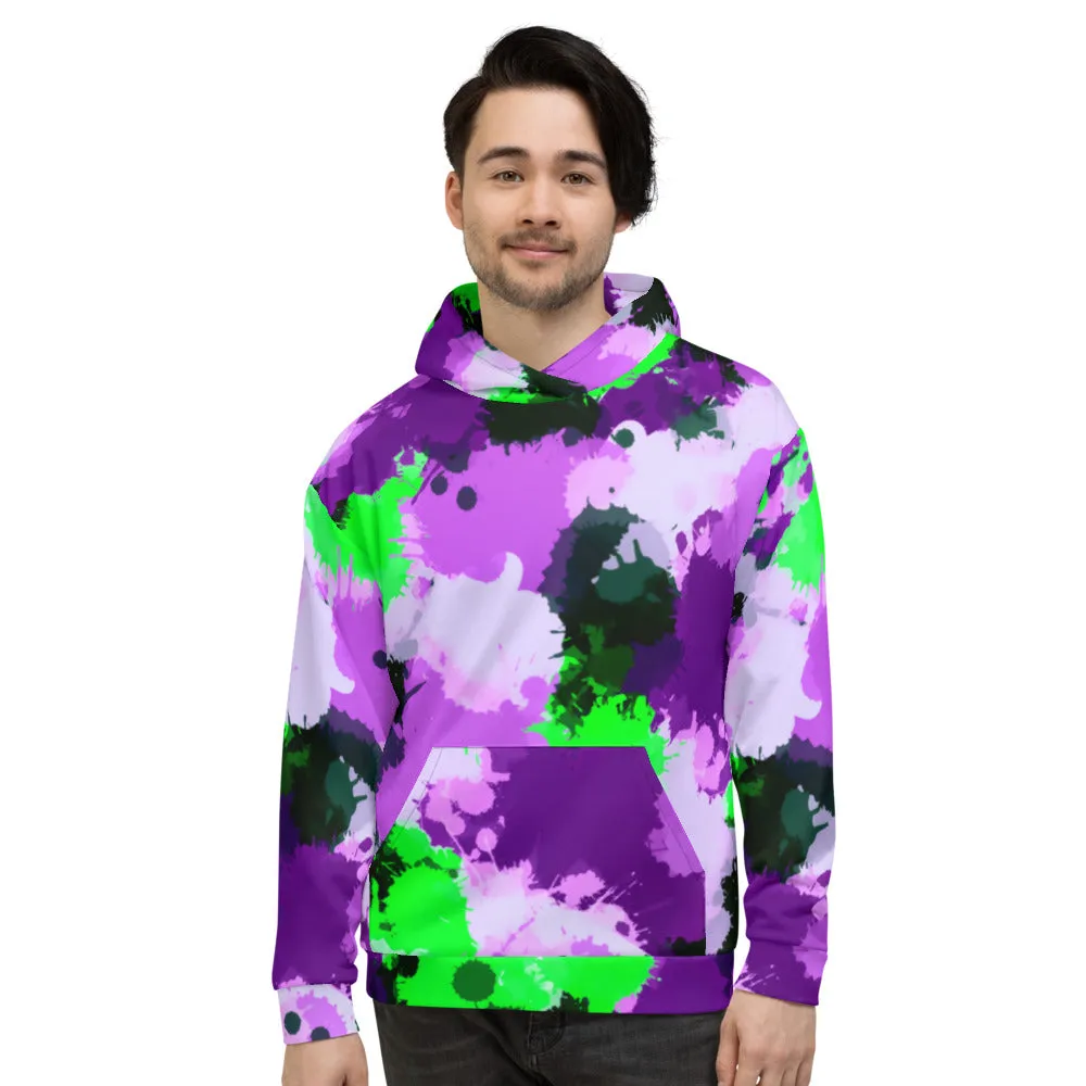 Purple and Green Paint Splatter Pullover Hoodie