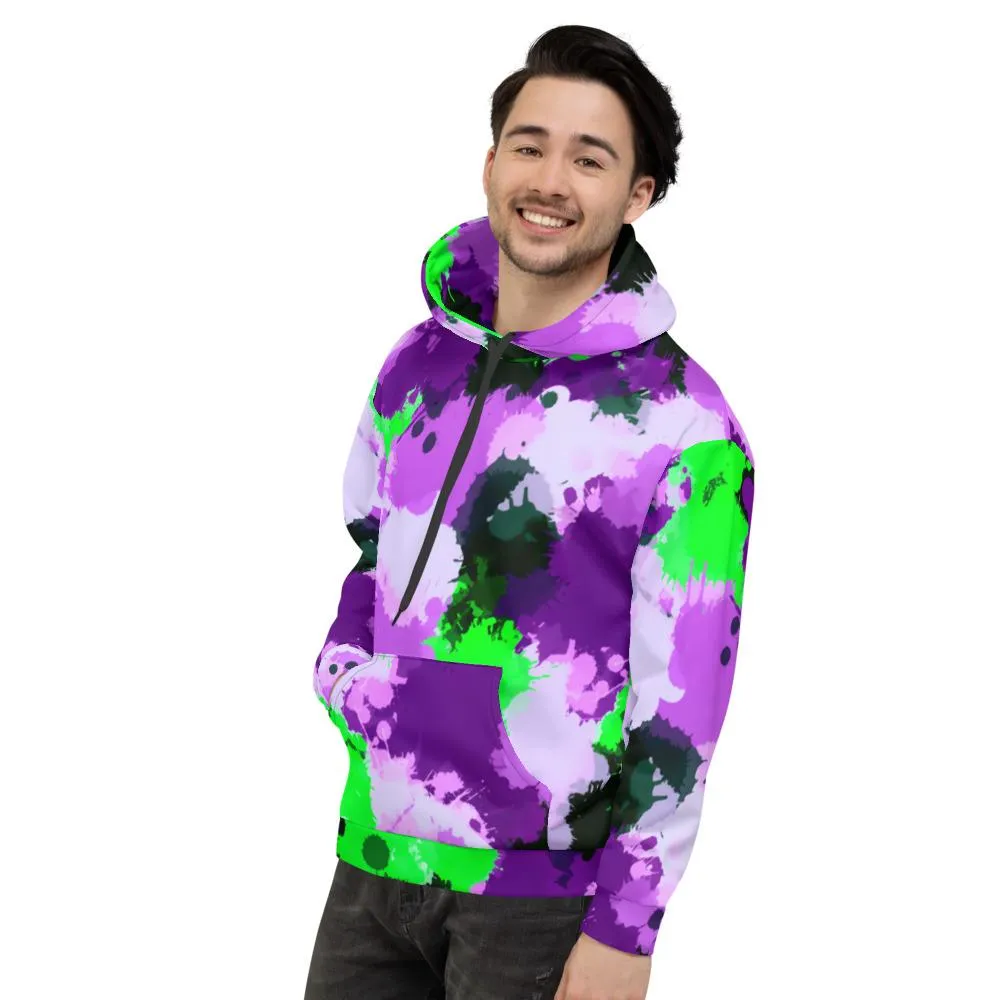 Purple and Green Paint Splatter Pullover Hoodie