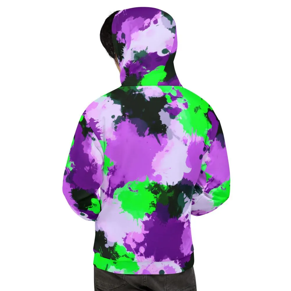 Purple and Green Paint Splatter Pullover Hoodie