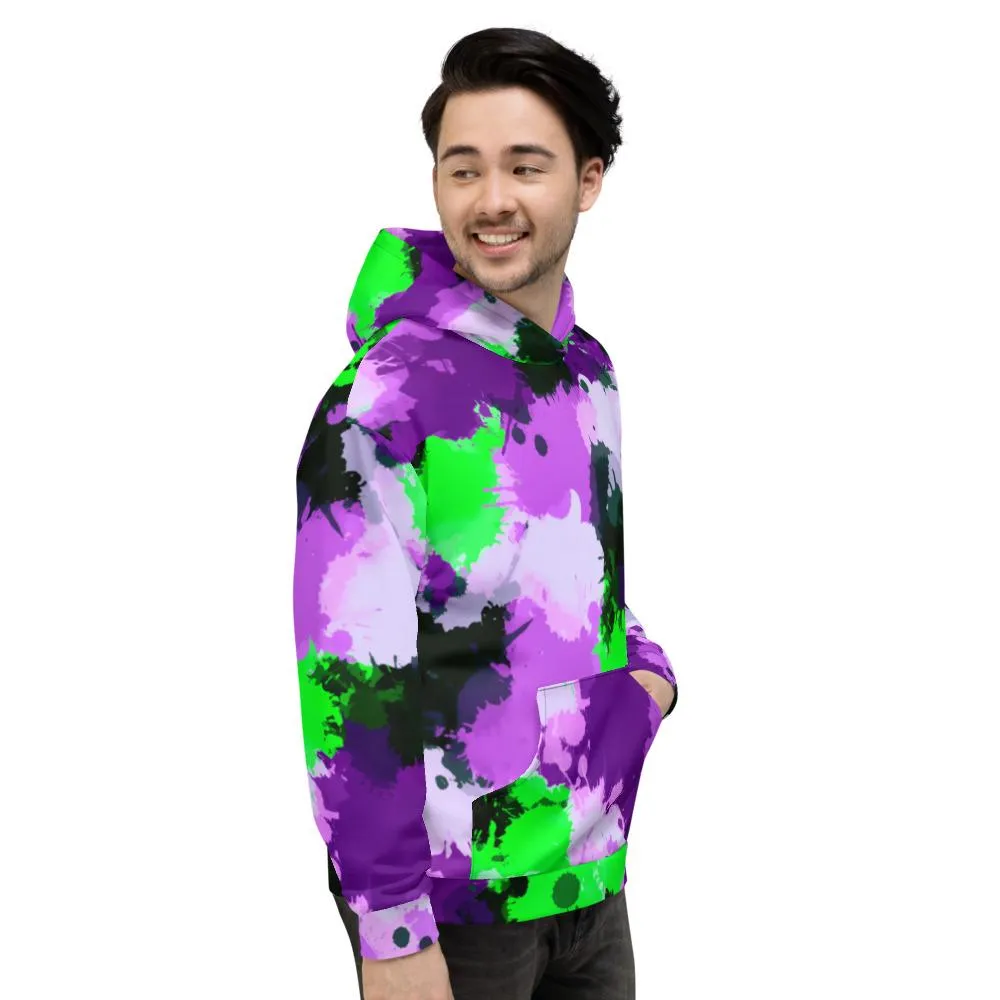 Purple and Green Paint Splatter Pullover Hoodie