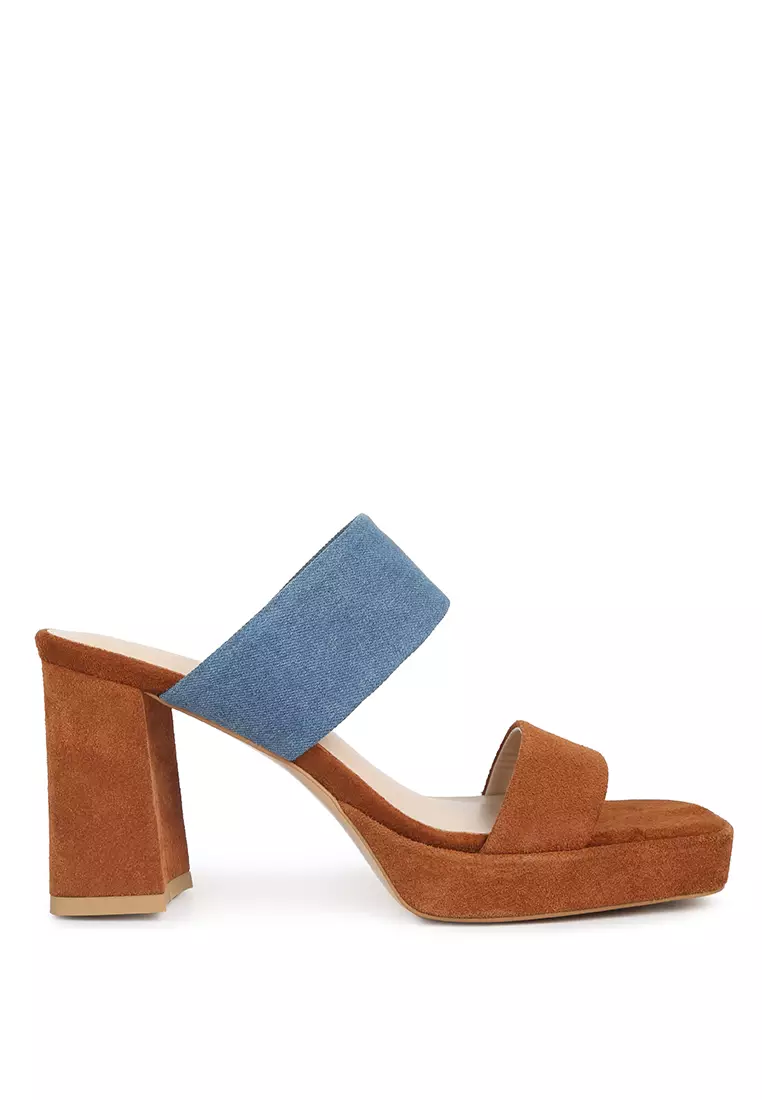 Rag & CO. Tan Denim slip on platform sandals