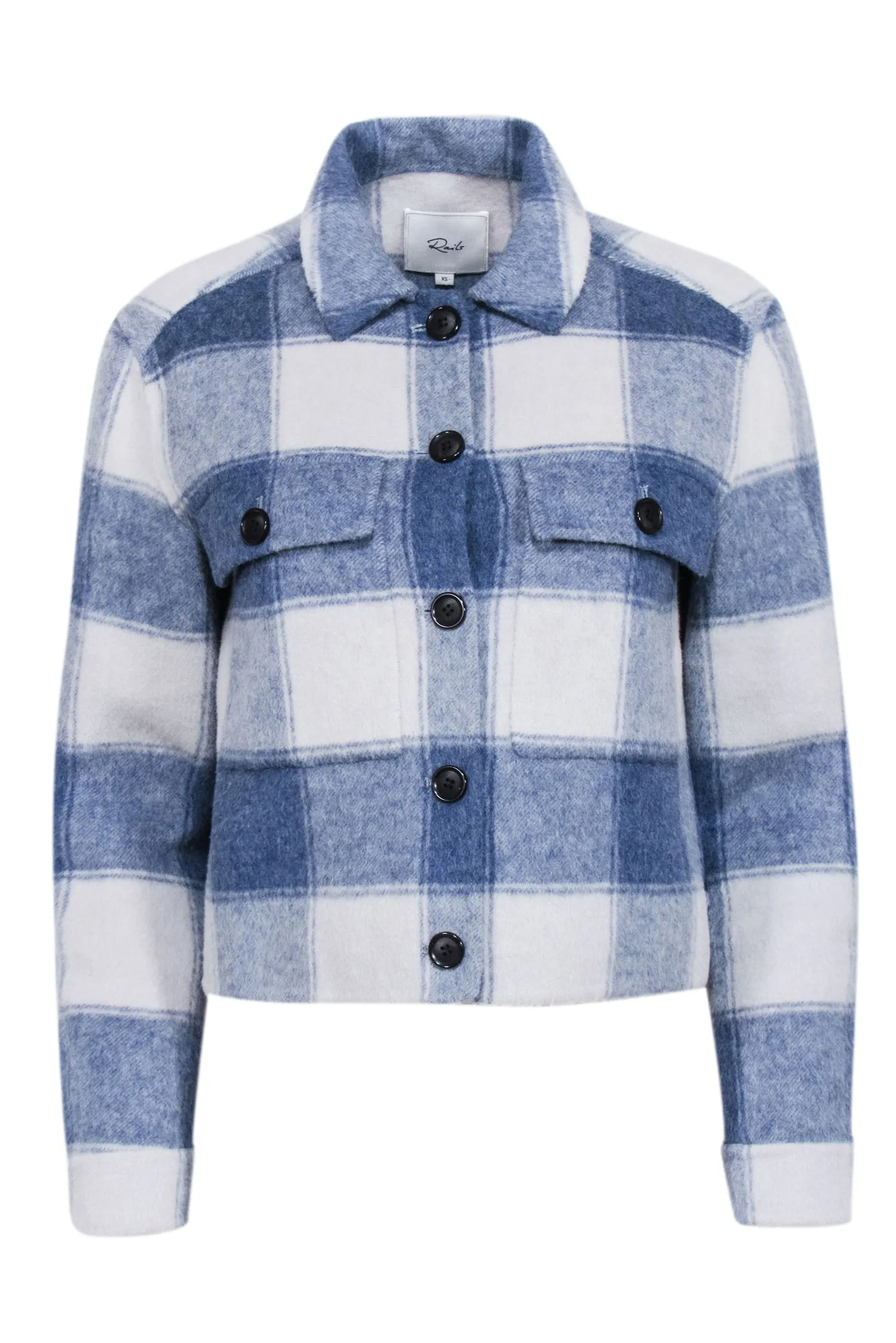 Rails - Blue & Off-White Buffalo Check Wool Blend Cropped Jacket Sz XS