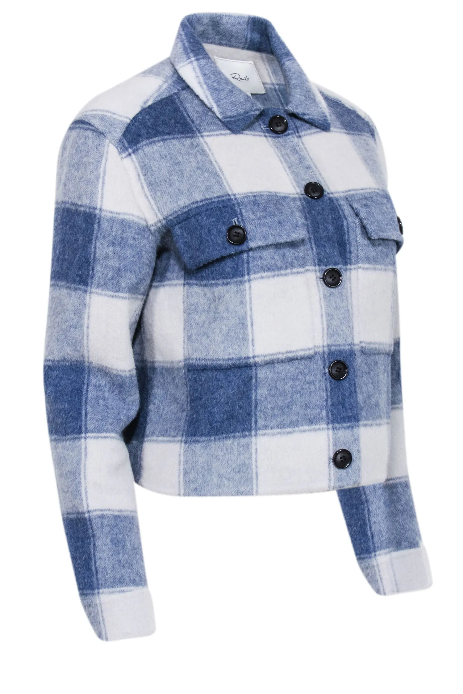 Rails - Blue & Off-White Buffalo Check Wool Blend Cropped Jacket Sz XS