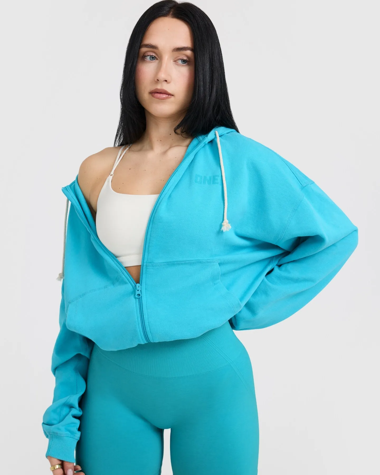 Raw Lounge Oversized Zip Hoodie | Aqua Blue