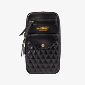 Rectangular Leather Diamond Stitched Shoulder Bag - Black