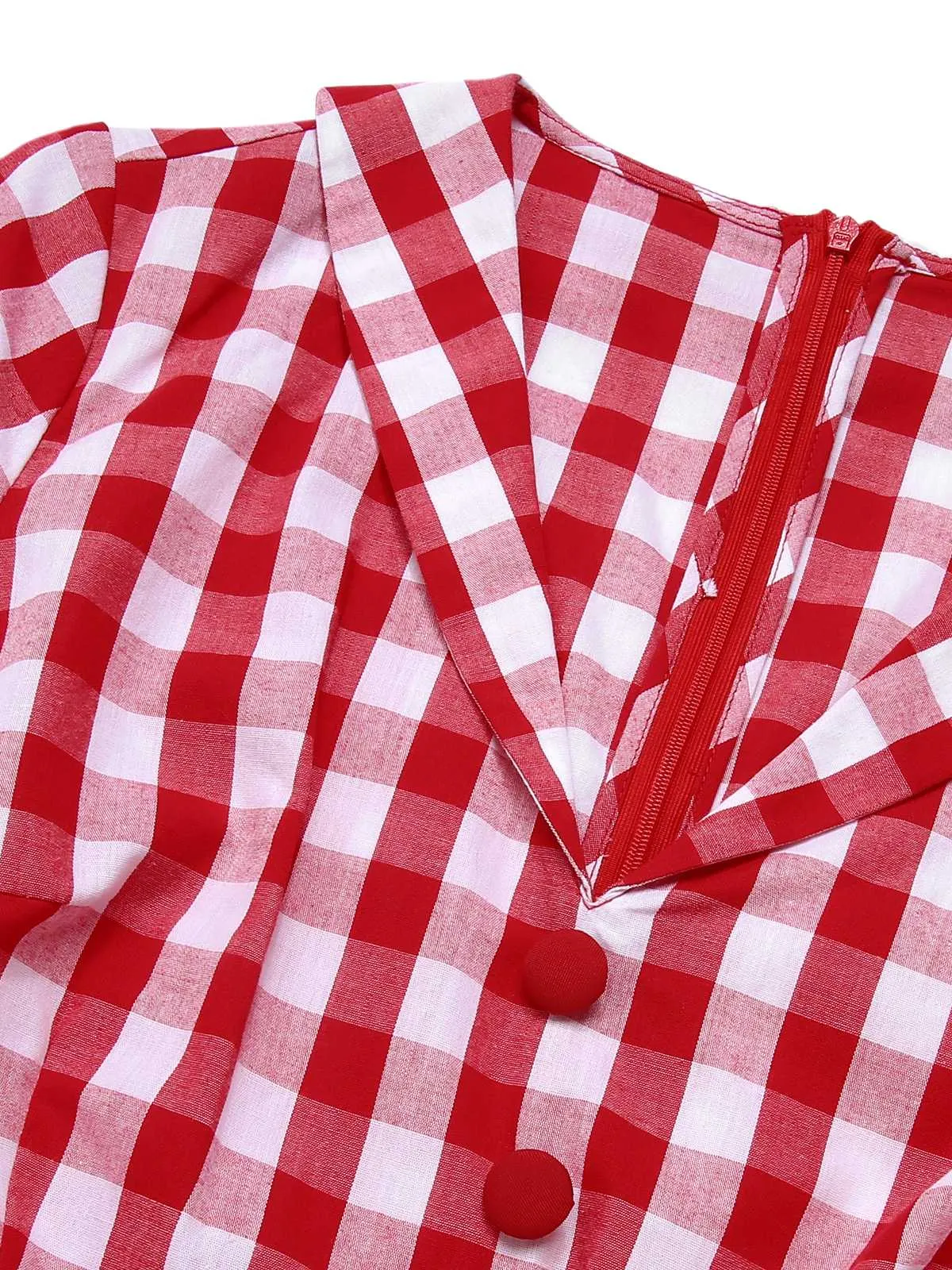 Red 1940s Lapel Plaids Belted Romper
