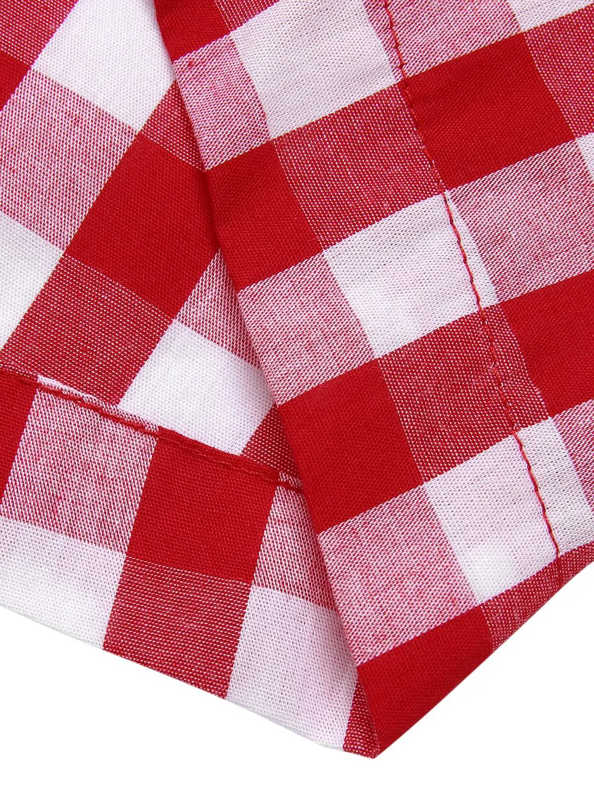 Red 1940s Lapel Plaids Belted Romper