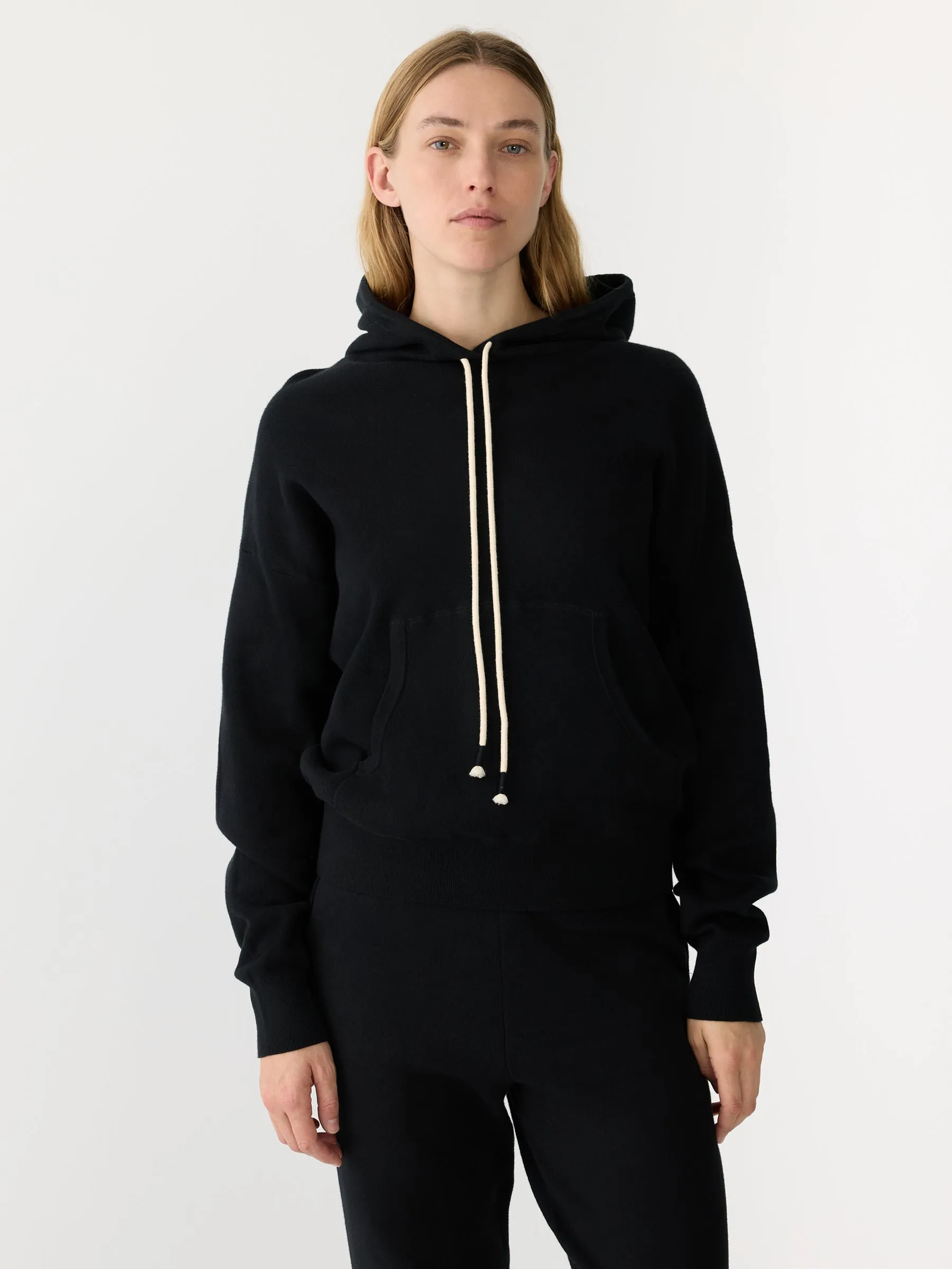 regular fit cotton knit hoodie