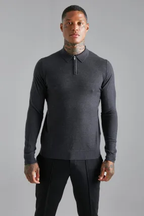 Regular Long Sleeve Half Zip Polo