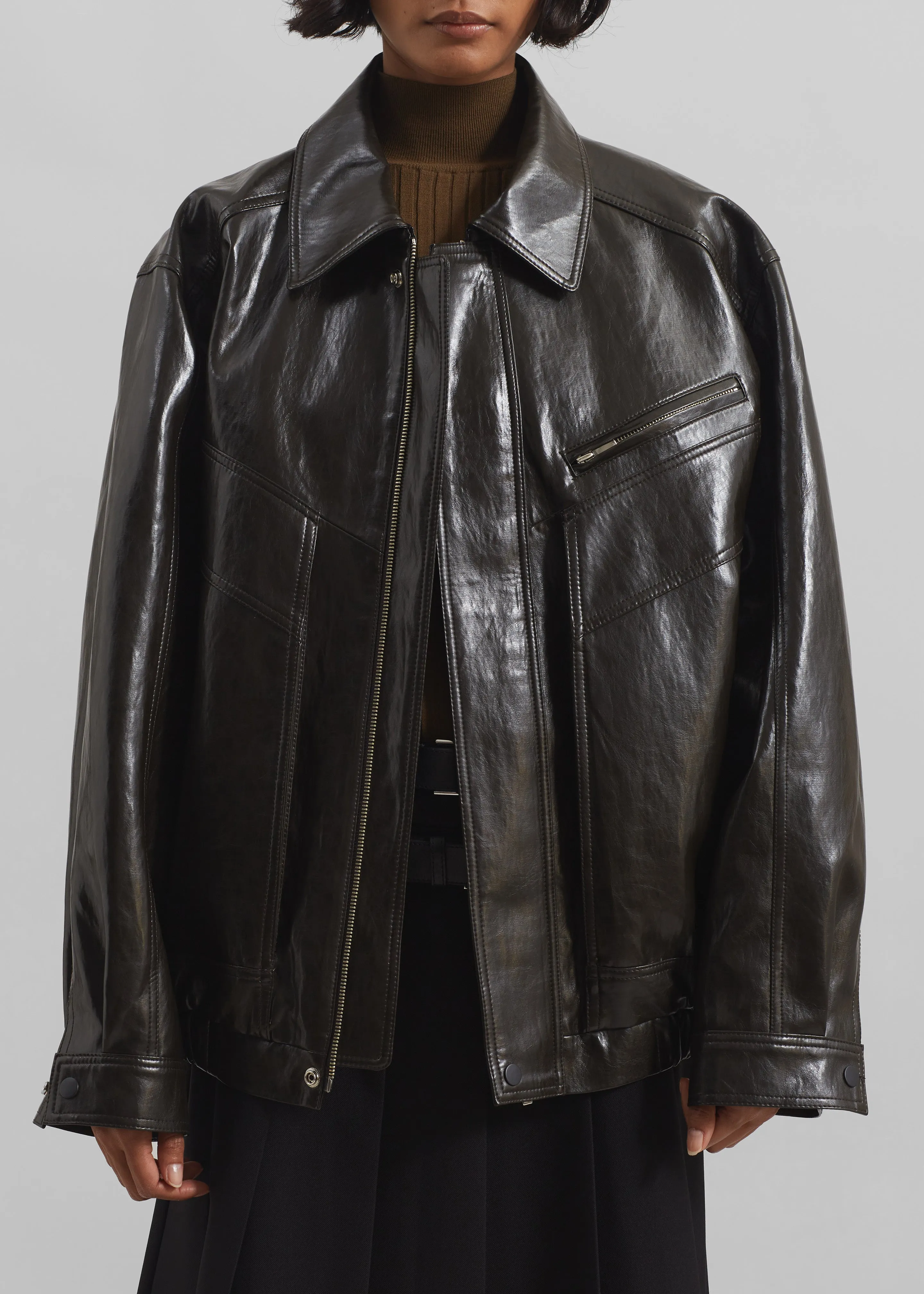 Risner Faux Leather Jacket - Dark Brown