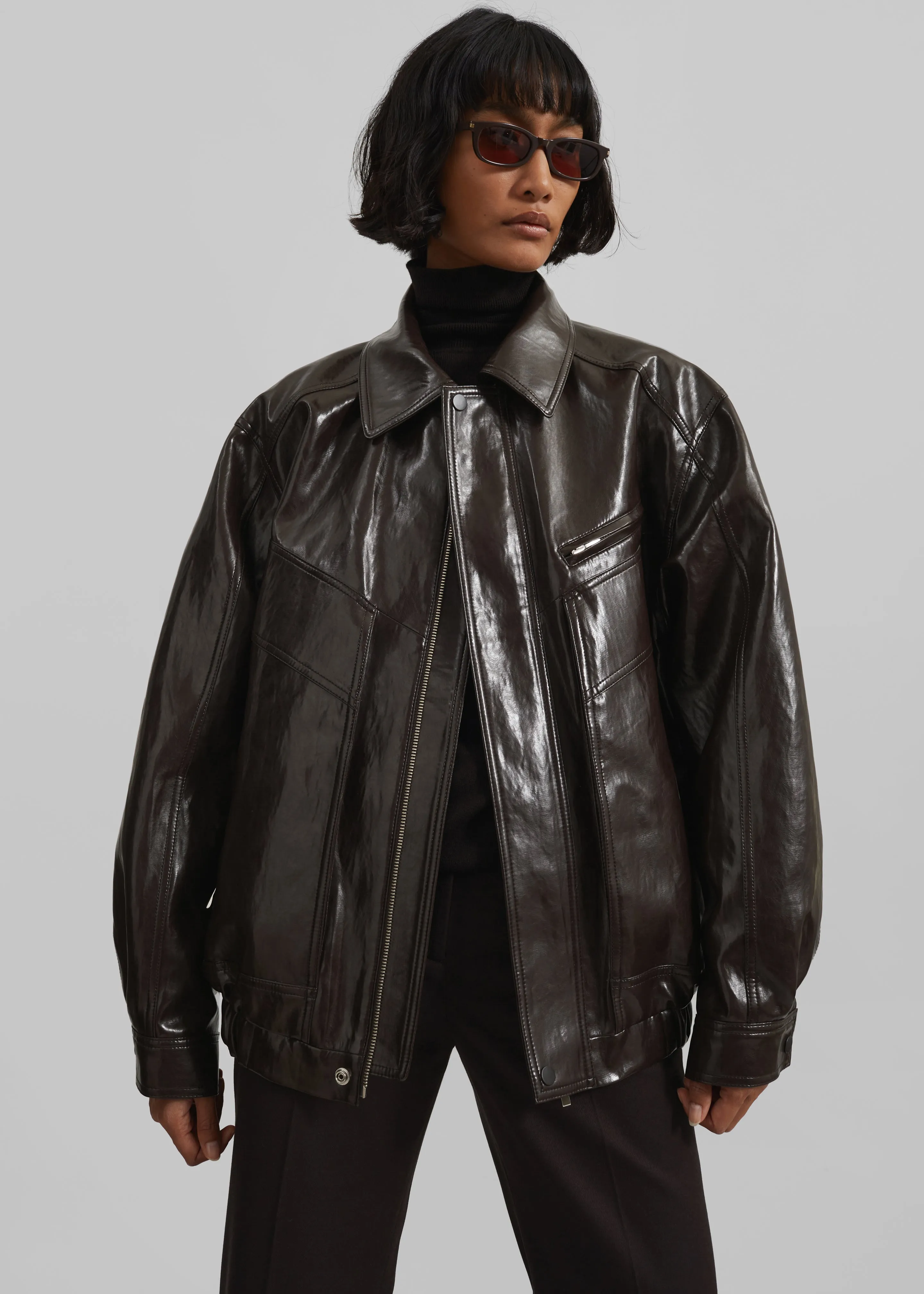 Risner Faux Leather Jacket - Dark Brown