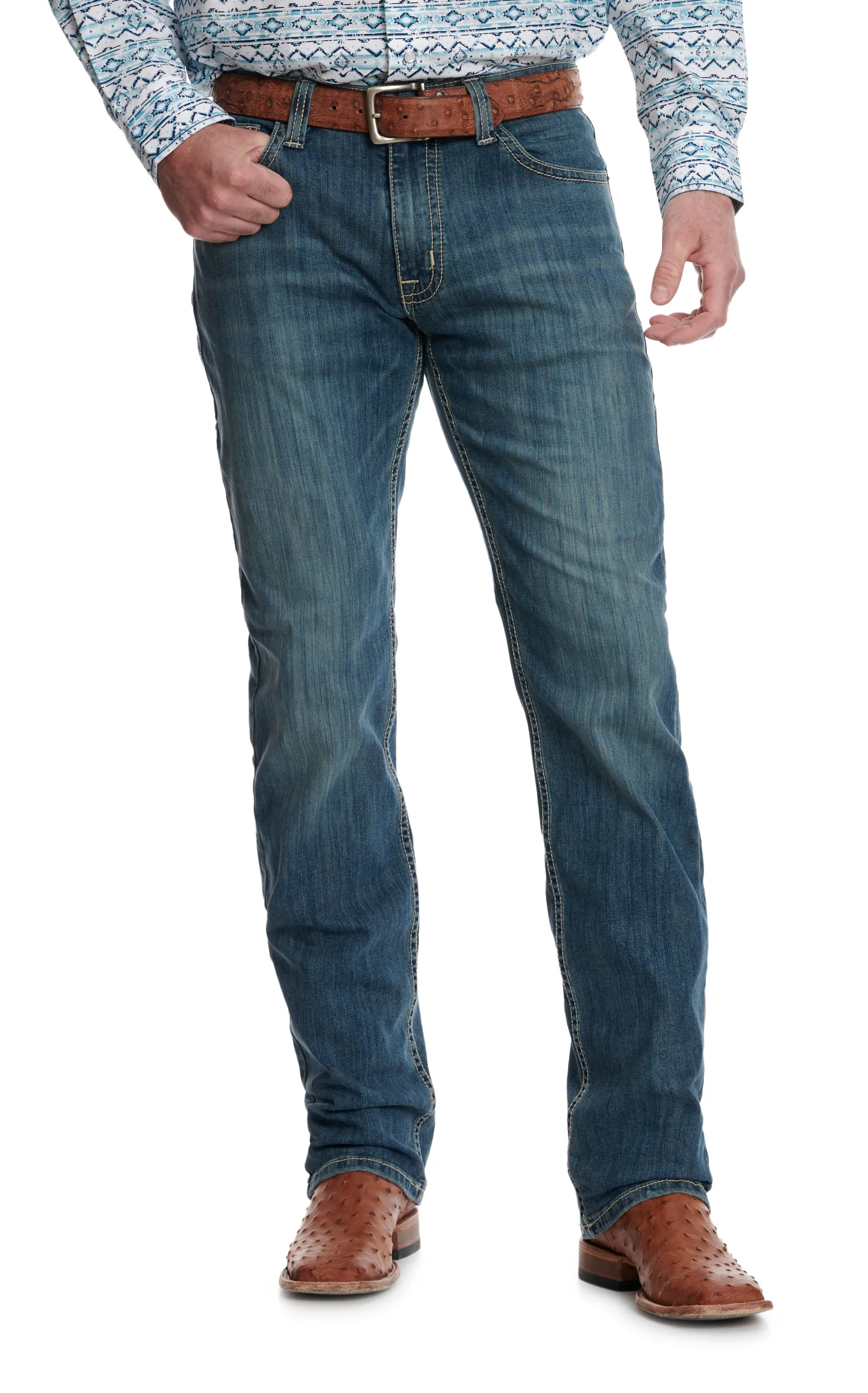 Rock & Roll Denim Men's Double Barrel Medium Wash Relaxed Fit Stackable Boot Cut Jeans