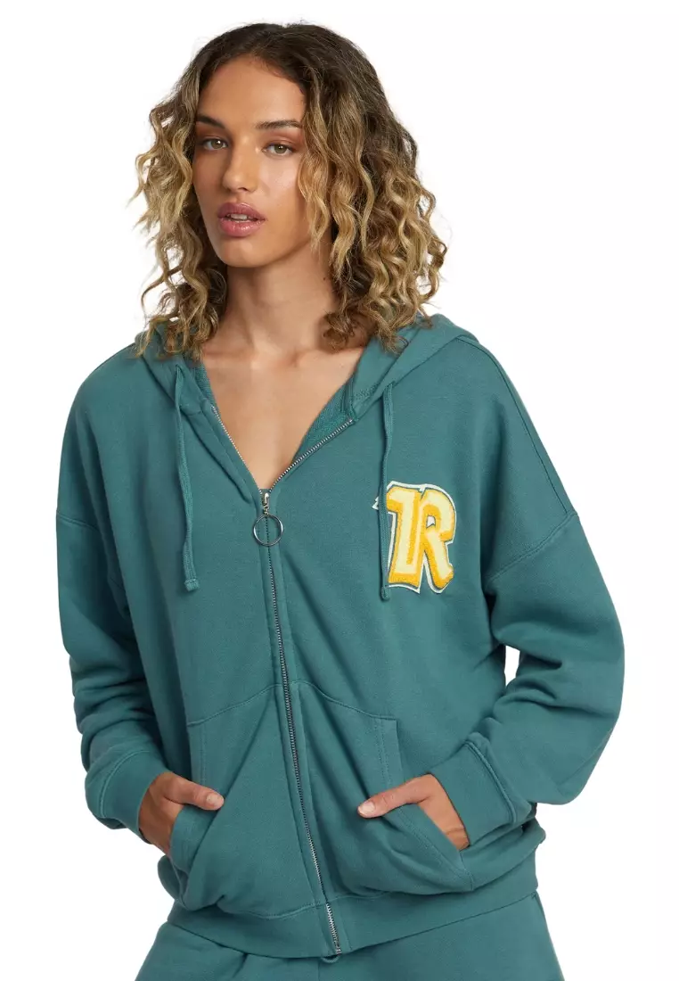 RVCA RVCA Women Rose Machado Thrift Zip-Up Hoodie - Teal Blue