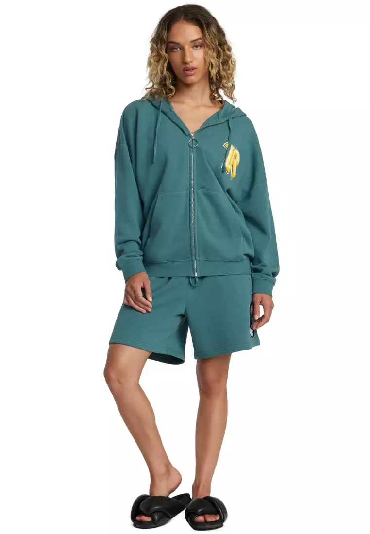 RVCA RVCA Women Rose Machado Thrift Zip-Up Hoodie - Teal Blue