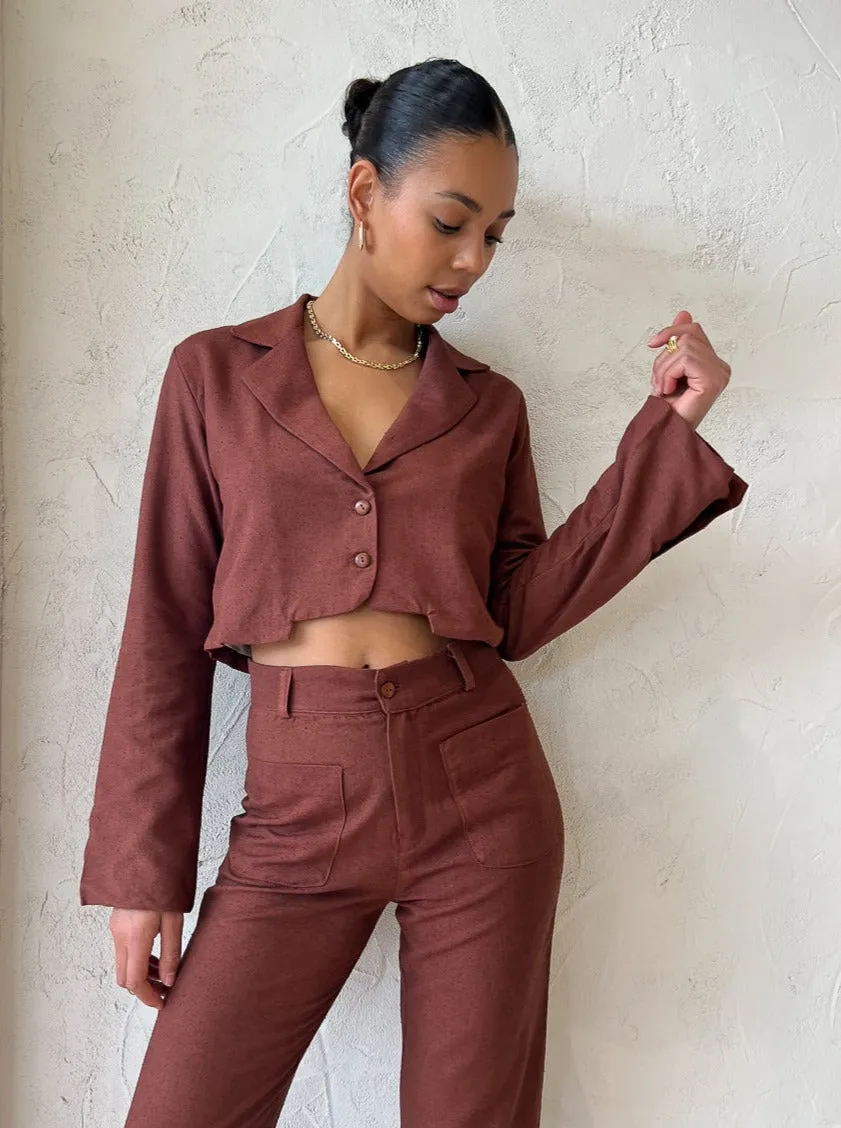 Savannah Morrow Jada Cropped Jacket in Mahogany