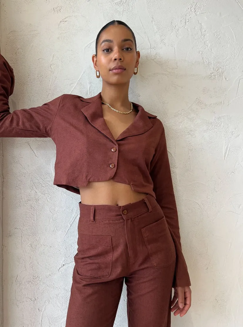 Savannah Morrow Jada Cropped Jacket in Mahogany