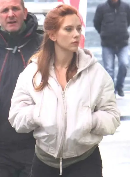 Scarlett Johansson Black Widow White Jacket with Hooded Collar