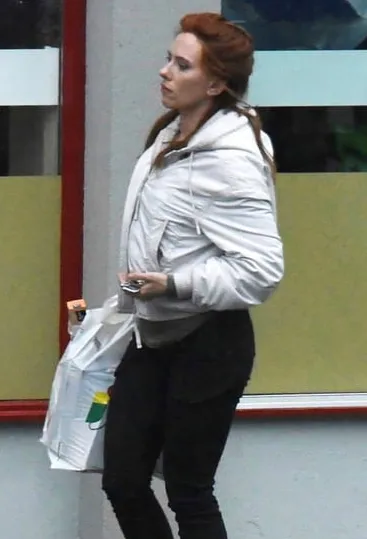 Scarlett Johansson Black Widow White Jacket with Hooded Collar