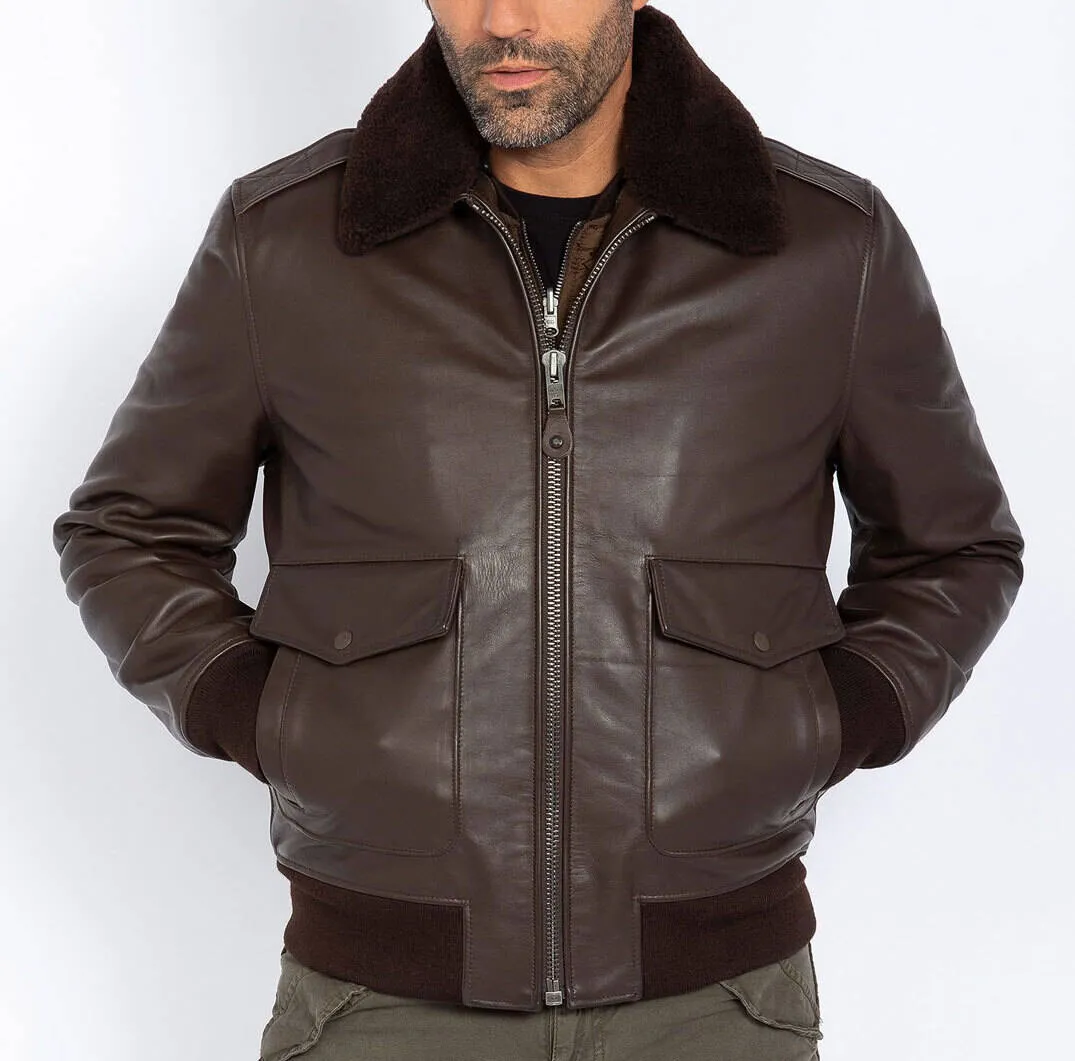 Schott men's brown leather jacket pilot style lc flyw 22