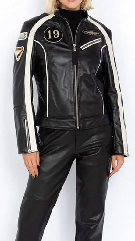 Schott women's black motorcycle style leather jacket lcw indiana