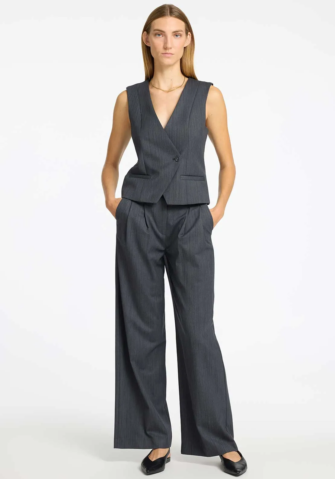 Selected Femme Fenia Asymmetric Waistcoat, Grey