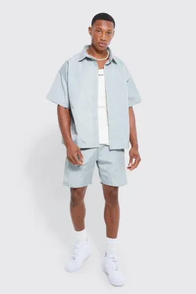 Short Sleeve Boxy Quilted Shirt & Short Set | boohooMAN UK