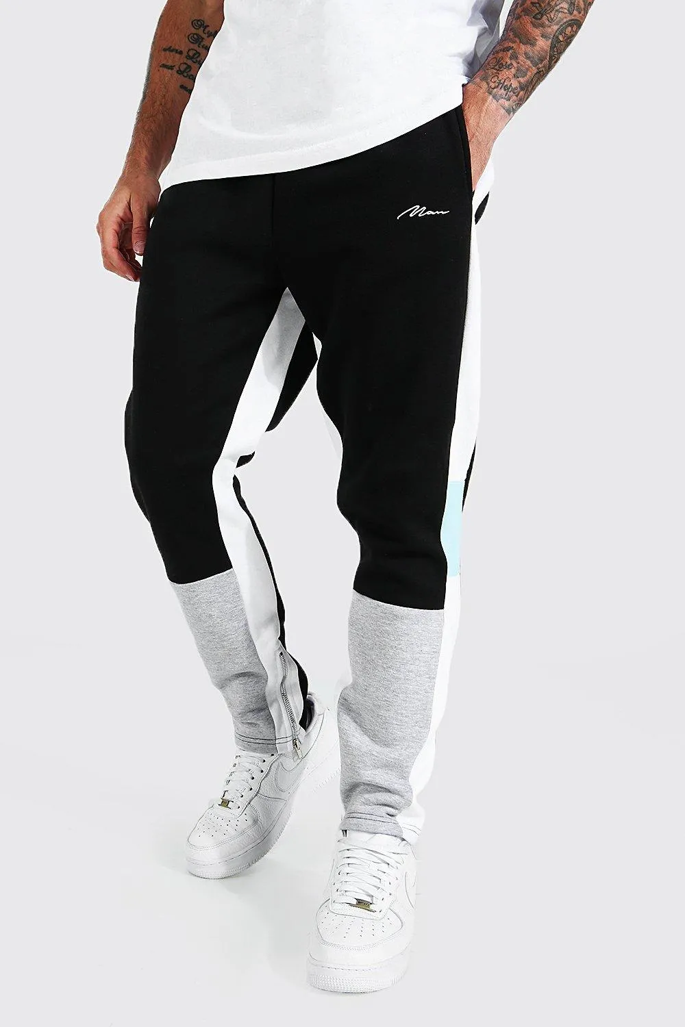 Skinny Fit Man Signature Colour Block Joggers | boohooMAN UK