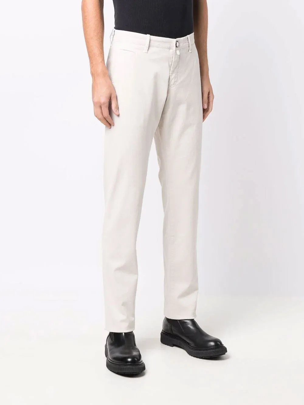 Slim chino trousers in stone beige cotton