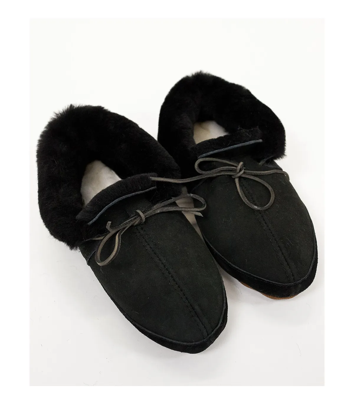 Soft Sole Moccasin Slipper in Black Suede at FurHatWorld.com