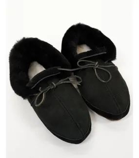 Soft Sole Moccasin Slipper in Black Suede at FurHatWorld.com