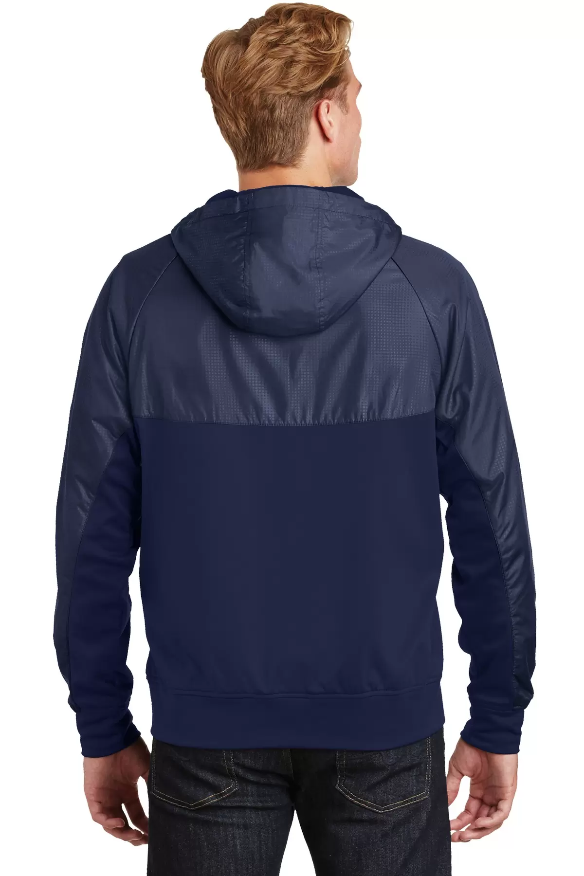 Sport Tek JST50 Sport-Tek Embossed Hybrid Full-Zip Hooded Jacket SKU: JST50