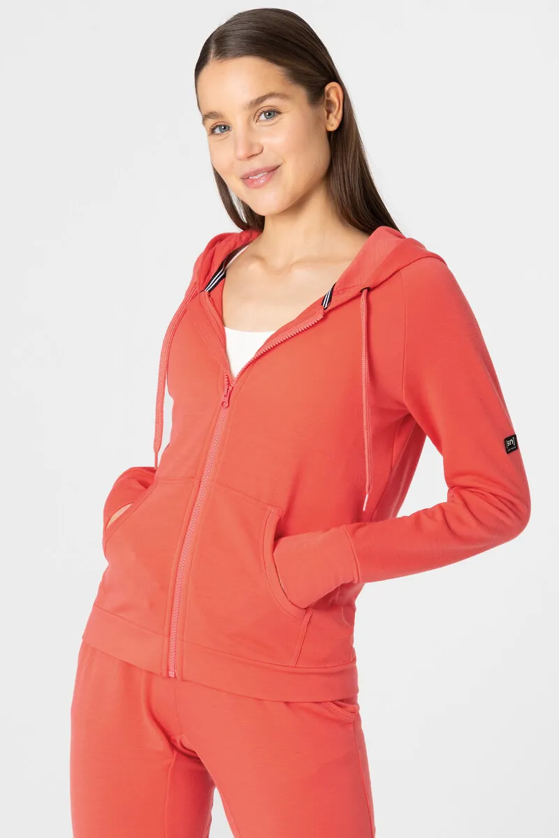 super.natural Women's Essential Zip Hoodie Living Coral | Buy super.natural Women's Essential Zip Hoodie Living Coral 