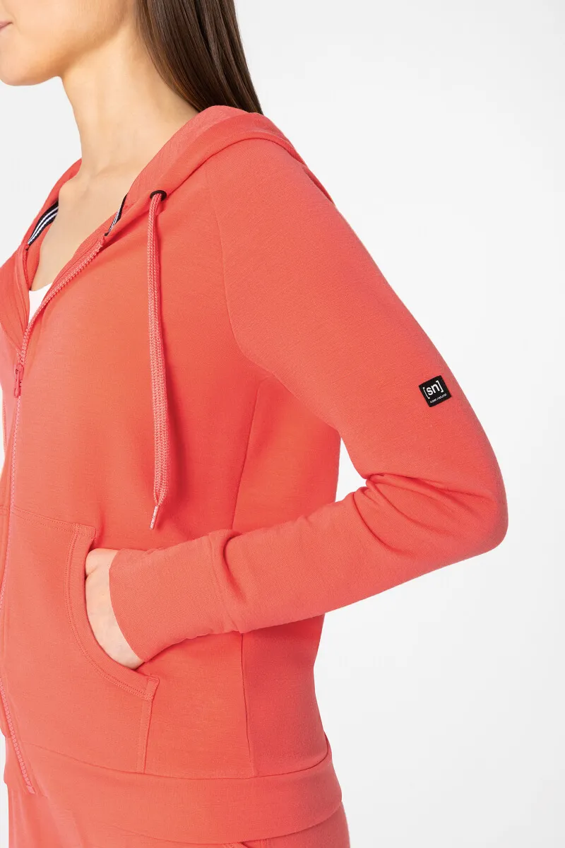 super.natural Women's Essential Zip Hoodie Living Coral | Buy super.natural Women's Essential Zip Hoodie Living Coral 