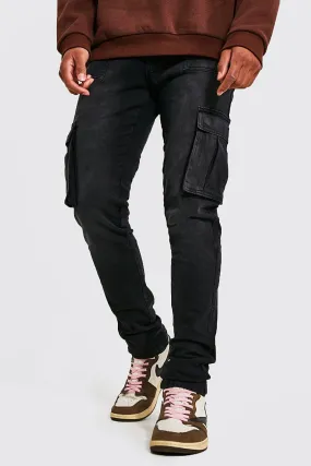 Tall Skinny Fit Worker Detail Cargo Jeans | boohooMAN UK