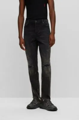 Tapered-fit jeans in black comfort-stretch denim