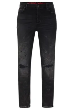 Tapered-fit jeans in black comfort-stretch denim