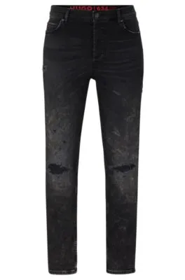 Tapered-fit jeans in black comfort-stretch denim