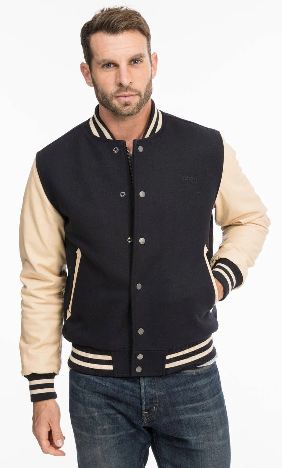 Teddy jacket in fabric and beige navy leather lc 8705