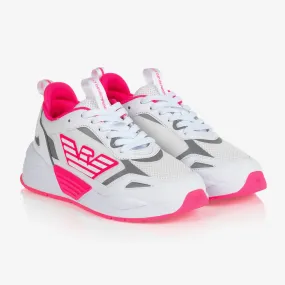 Teen Girls White & Pink Logo Trainers