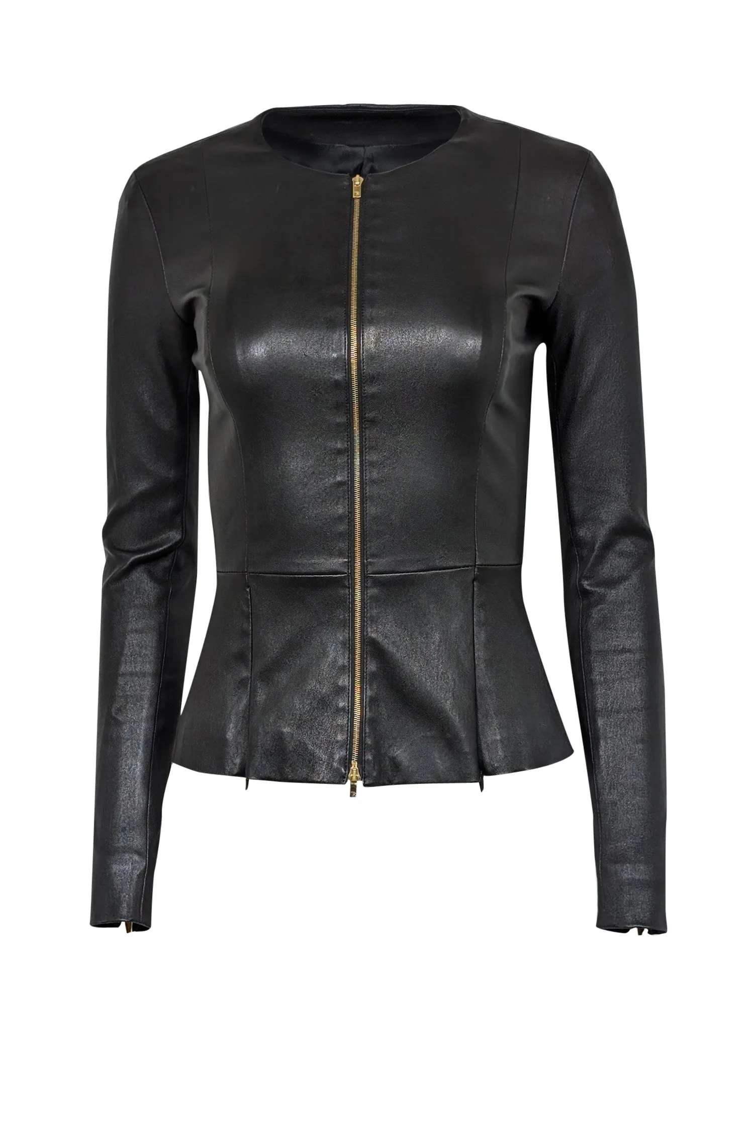 The Row - Black Lambskin Leather Anasta Zipper Jacket Sz 0