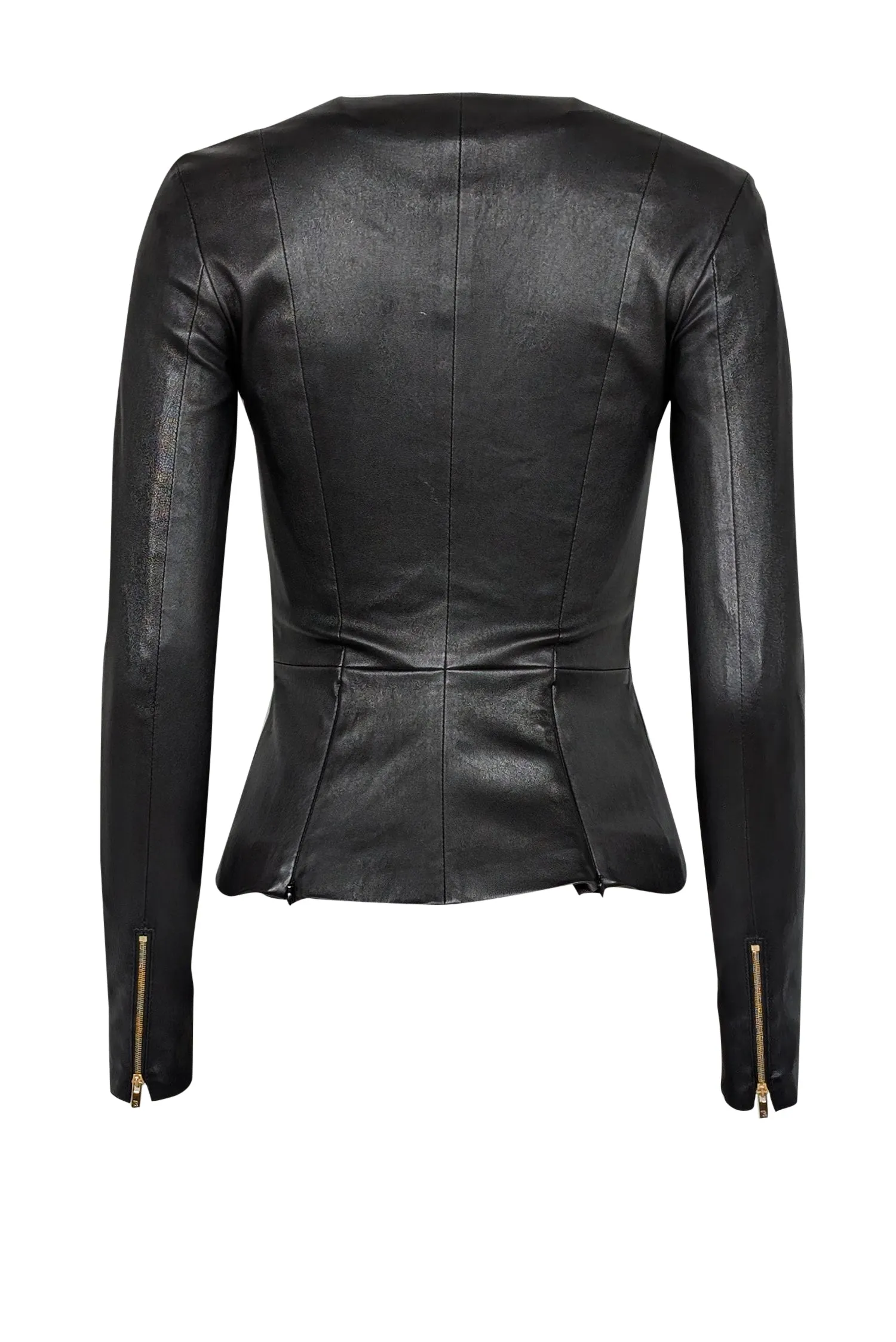 The Row - Black Lambskin Leather Anasta Zipper Jacket Sz 0