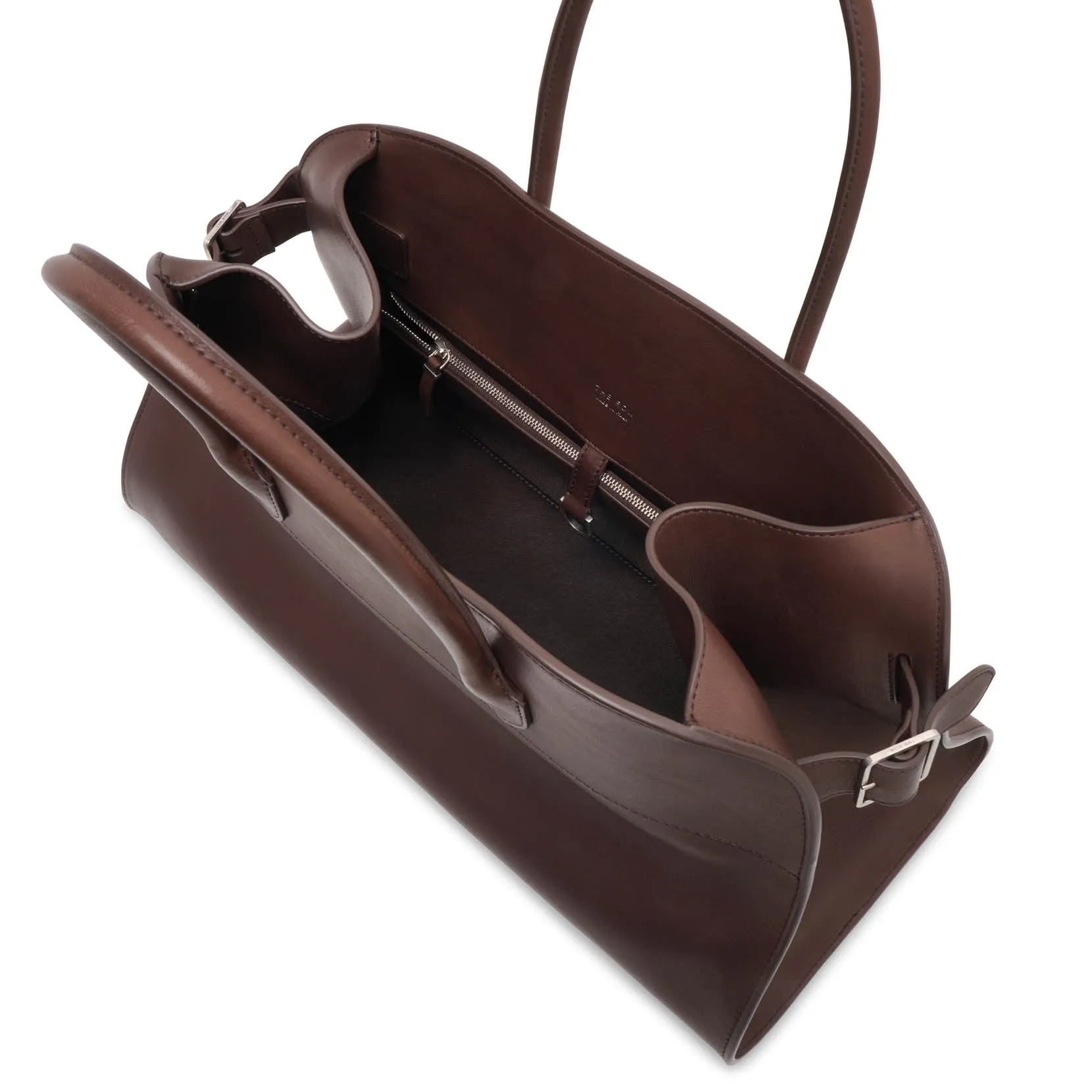 The Row EW Margaux dark brown leather bag