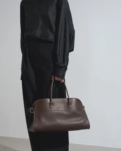 The Row EW Margaux dark brown leather bag