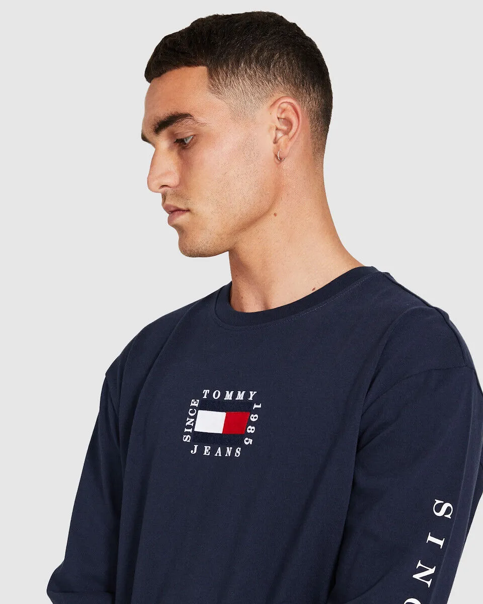 Tommy Jeans TJM Long Sleeve Box Flag T-Shirt Twilight Navy