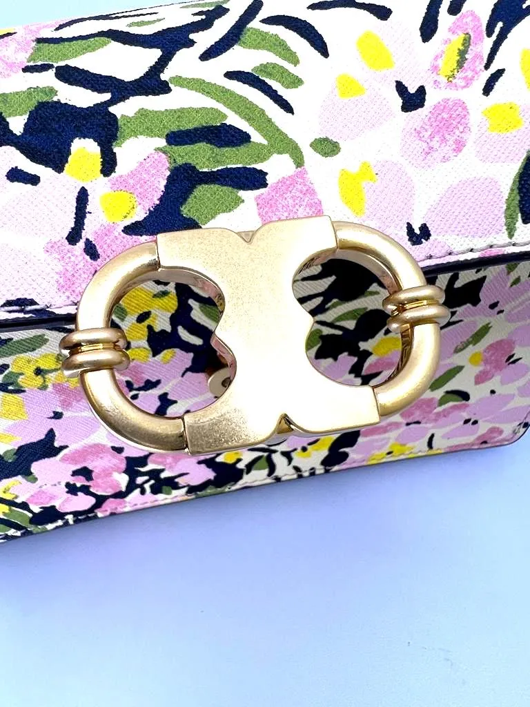 TORY BURCH FLORAL PRINT LEATHER GEMINI BAG