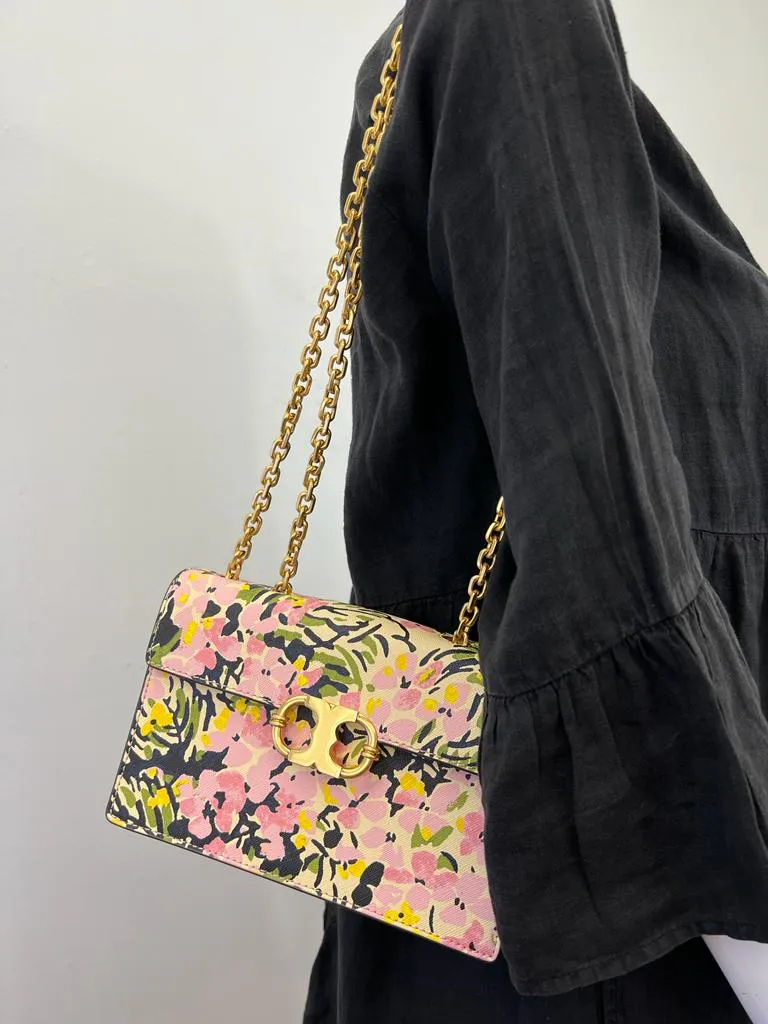 TORY BURCH FLORAL PRINT LEATHER GEMINI BAG