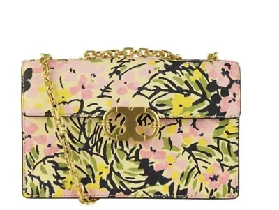 TORY BURCH FLORAL PRINT LEATHER GEMINI BAG