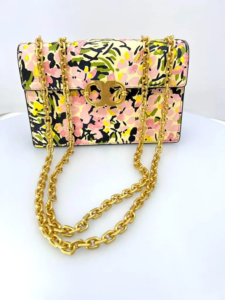 TORY BURCH FLORAL PRINT LEATHER GEMINI BAG