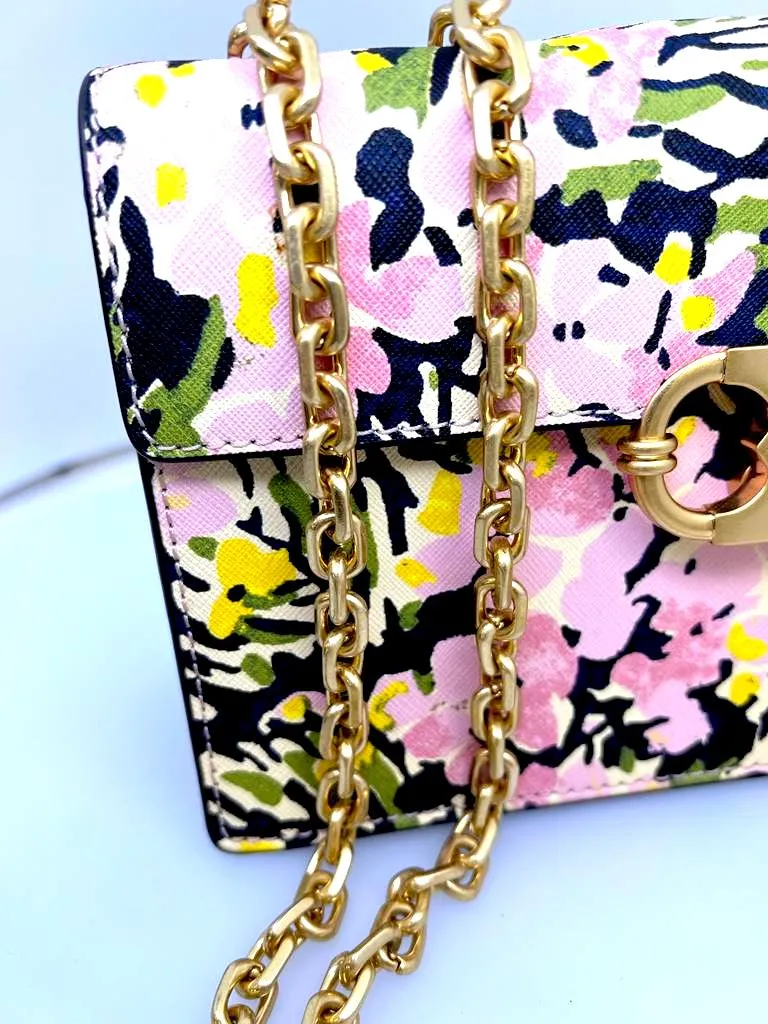 TORY BURCH FLORAL PRINT LEATHER GEMINI BAG