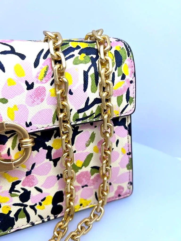 TORY BURCH FLORAL PRINT LEATHER GEMINI BAG